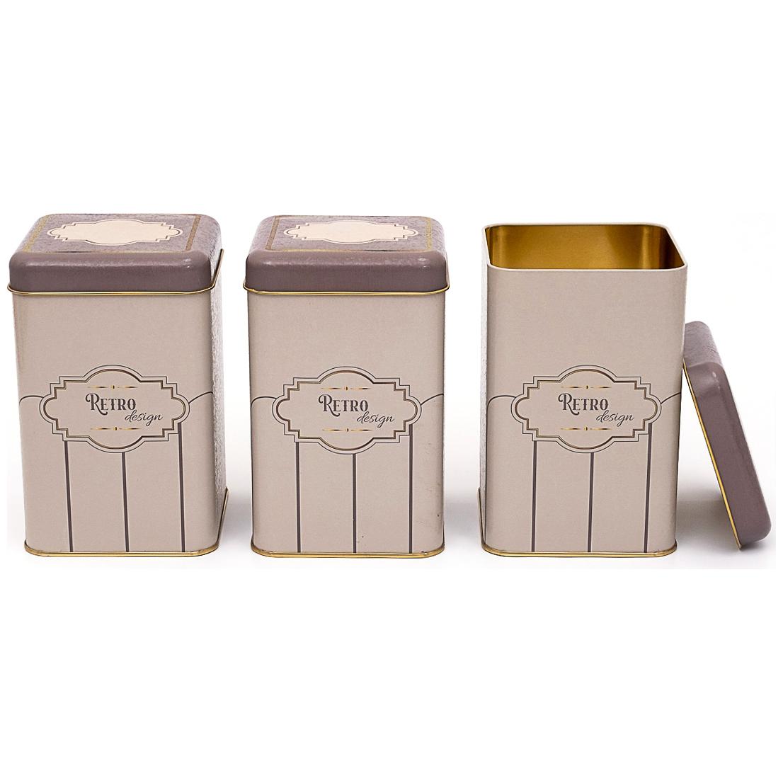 105x105x160 mm Square Tin Box Set ( Set of 3 )  Retro Retro Design