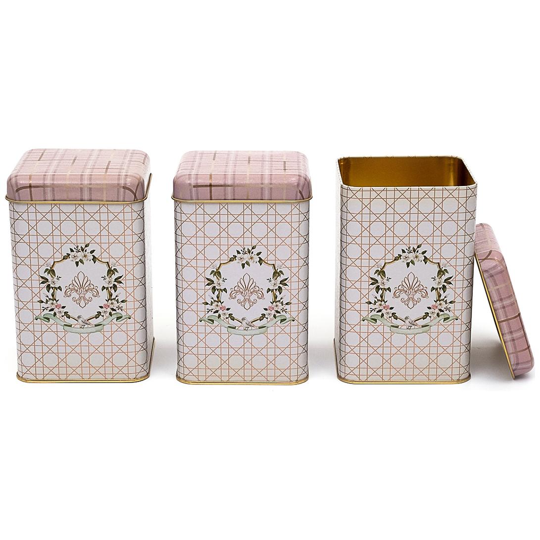 105x105x160 mm Square Tin Box Set ( Set of 3 ) Rosy Rosy Design