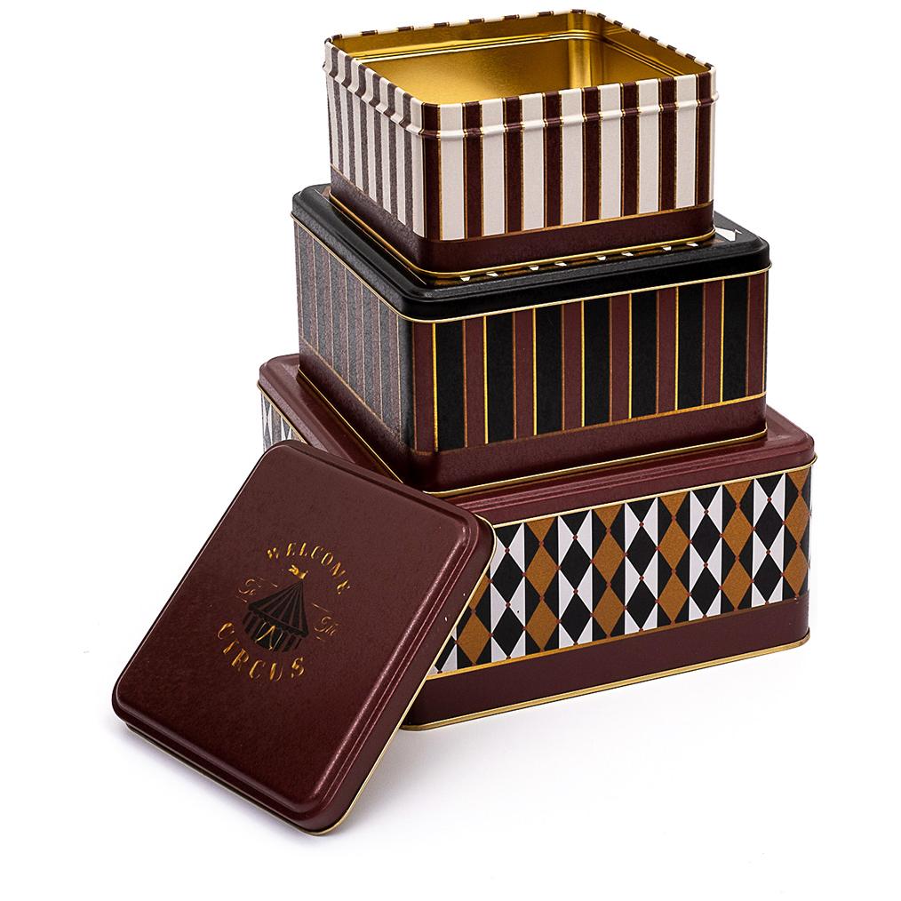Square Metal Storage Box Set 235mm x 235mm x 110 mm ( Set of 3 ) Vintage Circus Elegance Circus Design