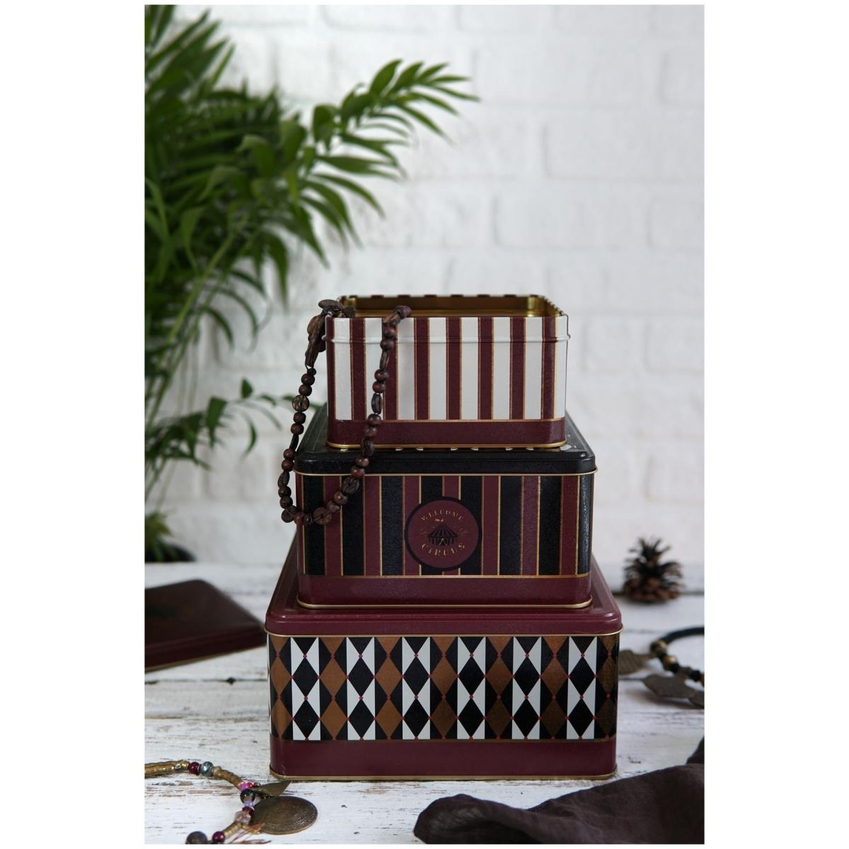 Square Metal Storage Box Set 235mm x 235mm x 110 mm ( Set of 3 ) Vintage Circus Elegance Circus Design