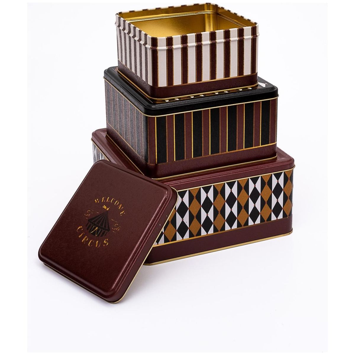 Square Metal Storage Box Set 235mm x 235mm x 110 mm ( Set of 3 ) Vintage Circus Elegance Circus Design