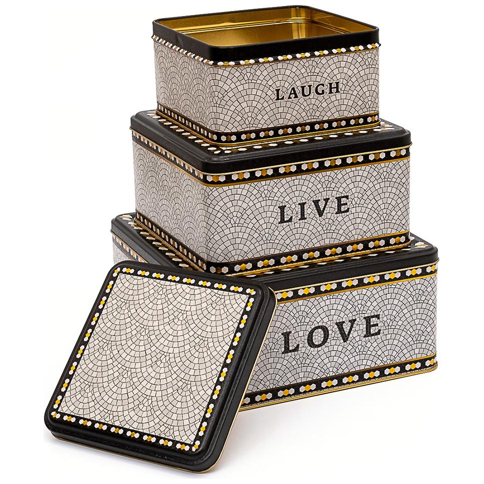 Square Metal Storage Box Set  235mm x 235mm x 110 mm  ( Set of 3 )  Geometric Mosaic Pattern Mosaic Design