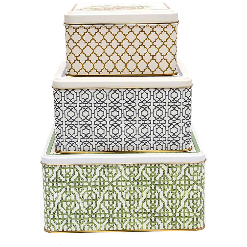 Square Metal Storage Box Set  235mm x 235mm x 110 mm  ( Set of 3 )  Tropical Jungle – A Lush Paradise of Nature &amp; Wildlife Forrest Design