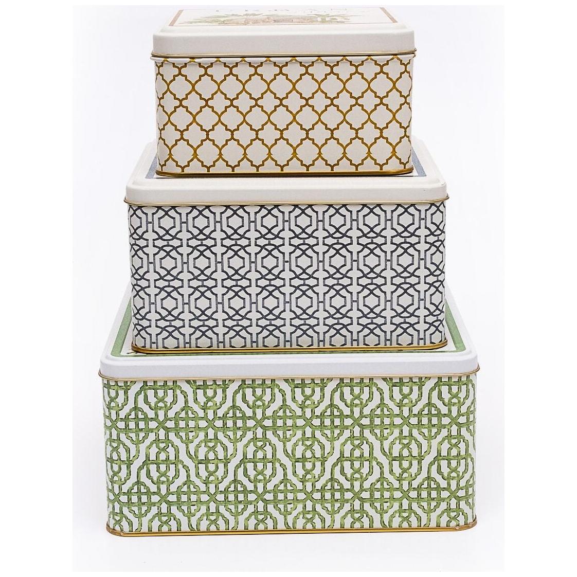 Square Metal Storage Box Set  235mm x 235mm x 110 mm  ( Set of 3 )  Tropical Jungle – A Lush Paradise of Nature &amp; Wildlife Forrest Design