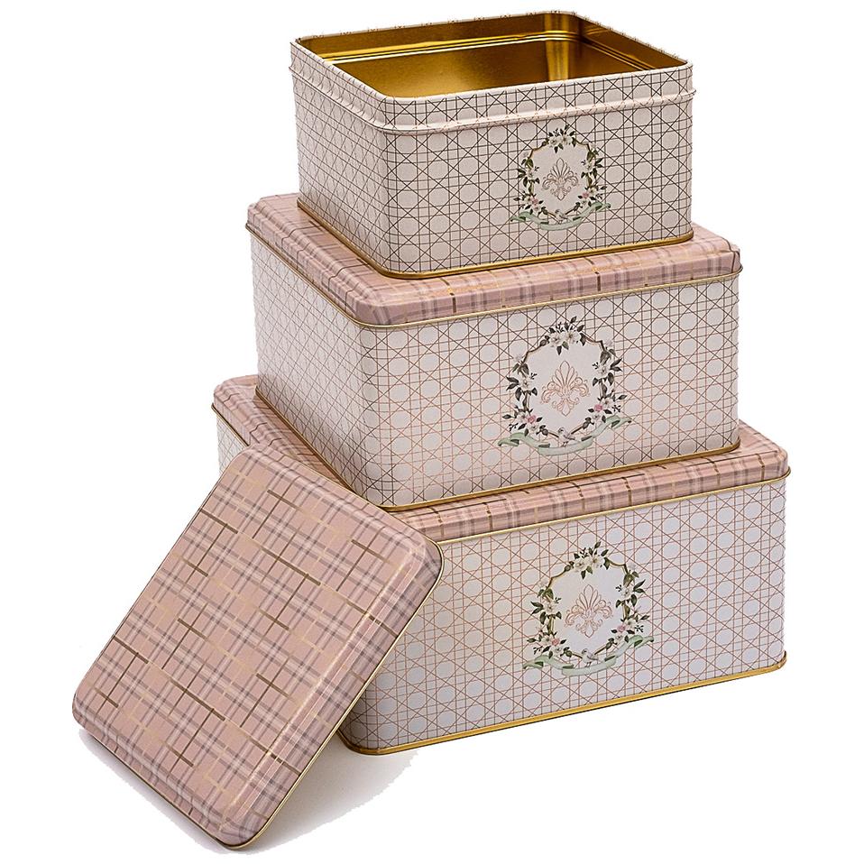 Square Metal Storage Box Set 235mm x 235mm x 110 mm ( Set of 3 ) Rosy Rosy Design