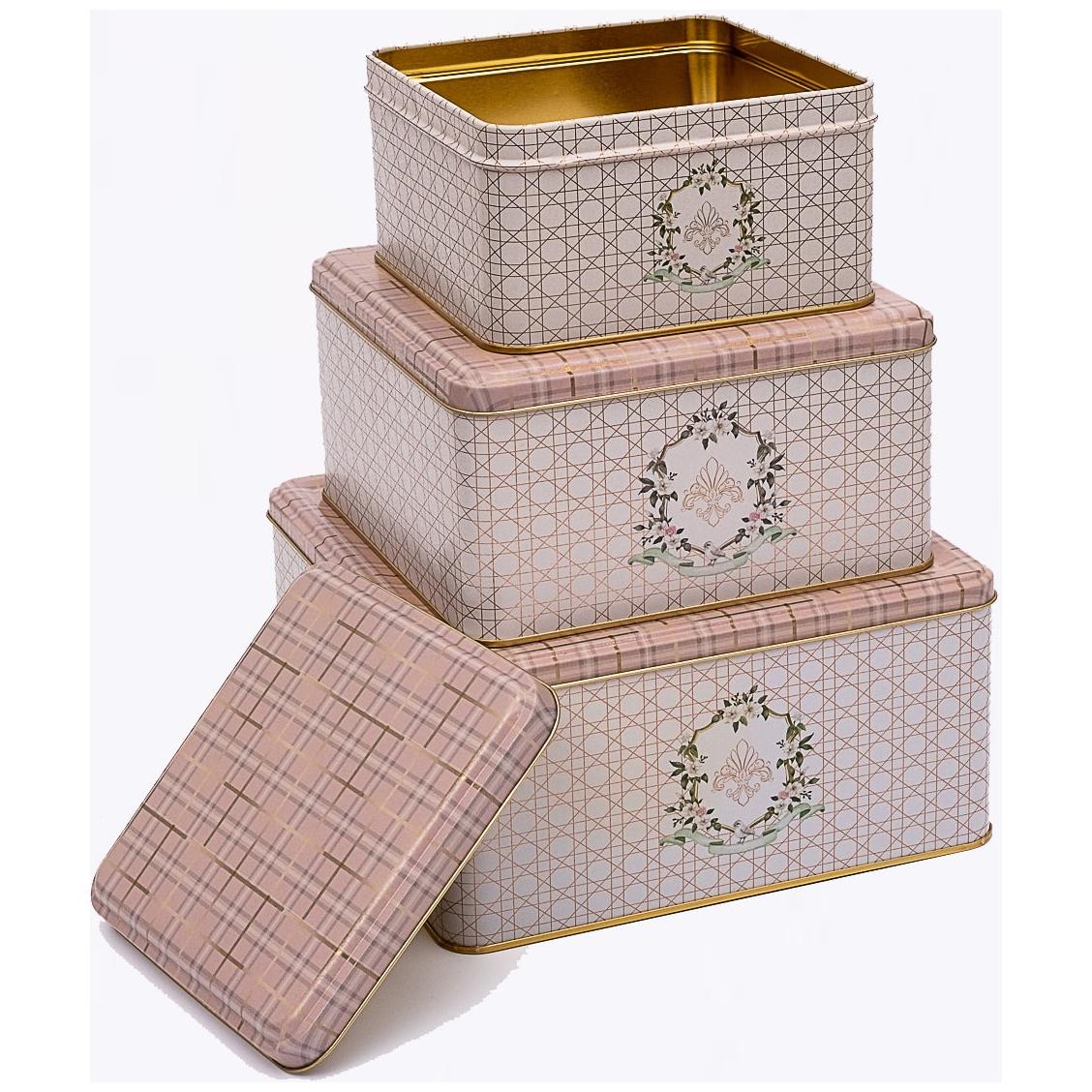 Square Metal Storage Box Set 235mm x 235mm x 110 mm ( Set of 3 ) Rosy Rosy Design