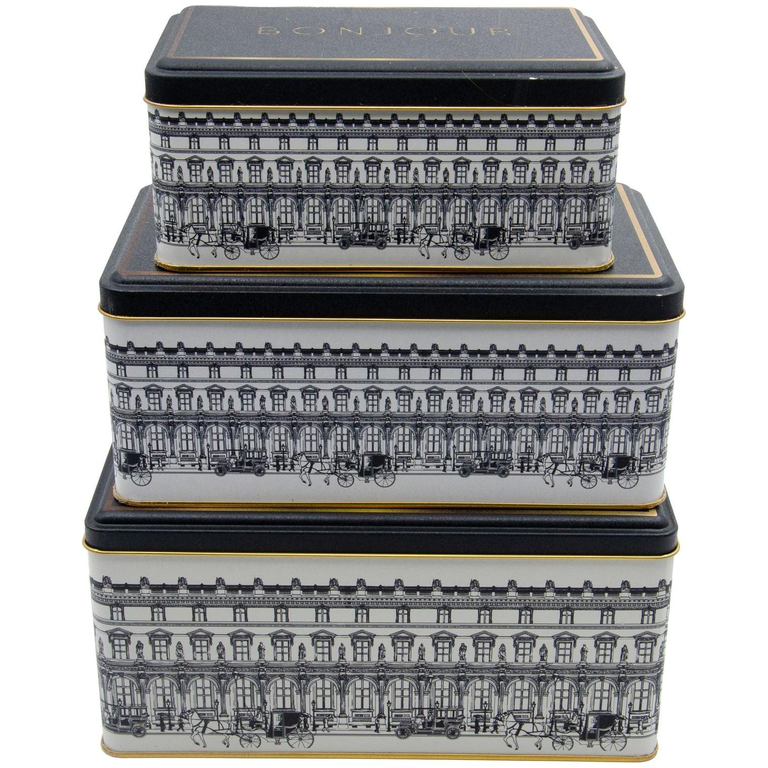 Rectangular Metal Storage Box Set – 260x170x125 mm - 245x145x100 mm- 193x117x88 mm ( Set of 3 ) vintage cityscapes illustration City Design