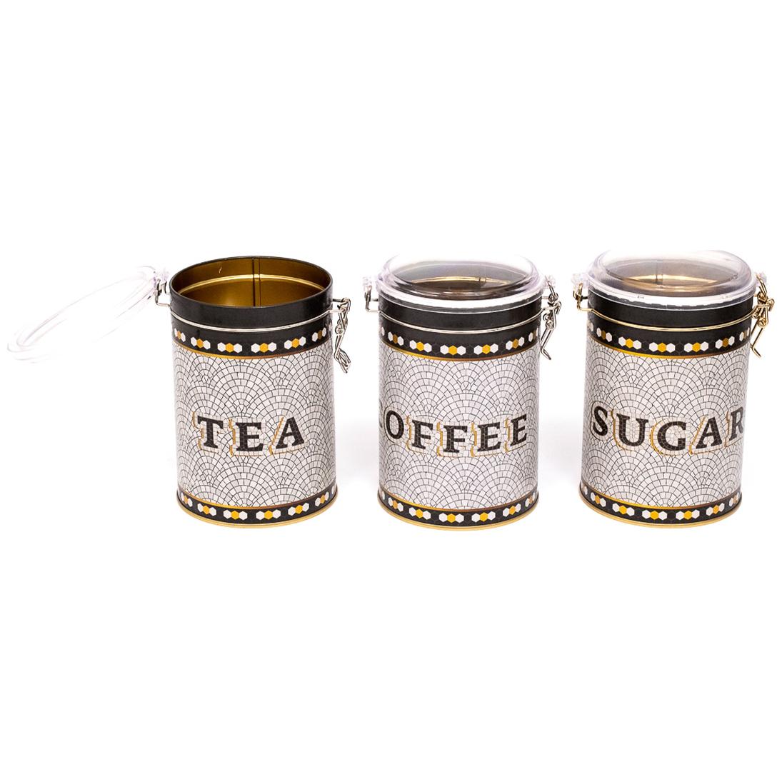 Round Metal Box Set ( Set of 3 ) Ø105x150 mm 1.1L Wire Clasp and Transparent Lid Geometric Mosaic Pattern Mosaic Design