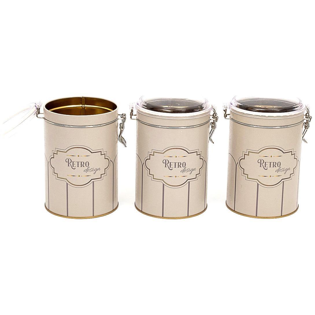 Round Metal Box Set ( Set of 3 ) Ø105x150 mm 1.1L Wire Clasp and Transparent Lid Retro Retro Design