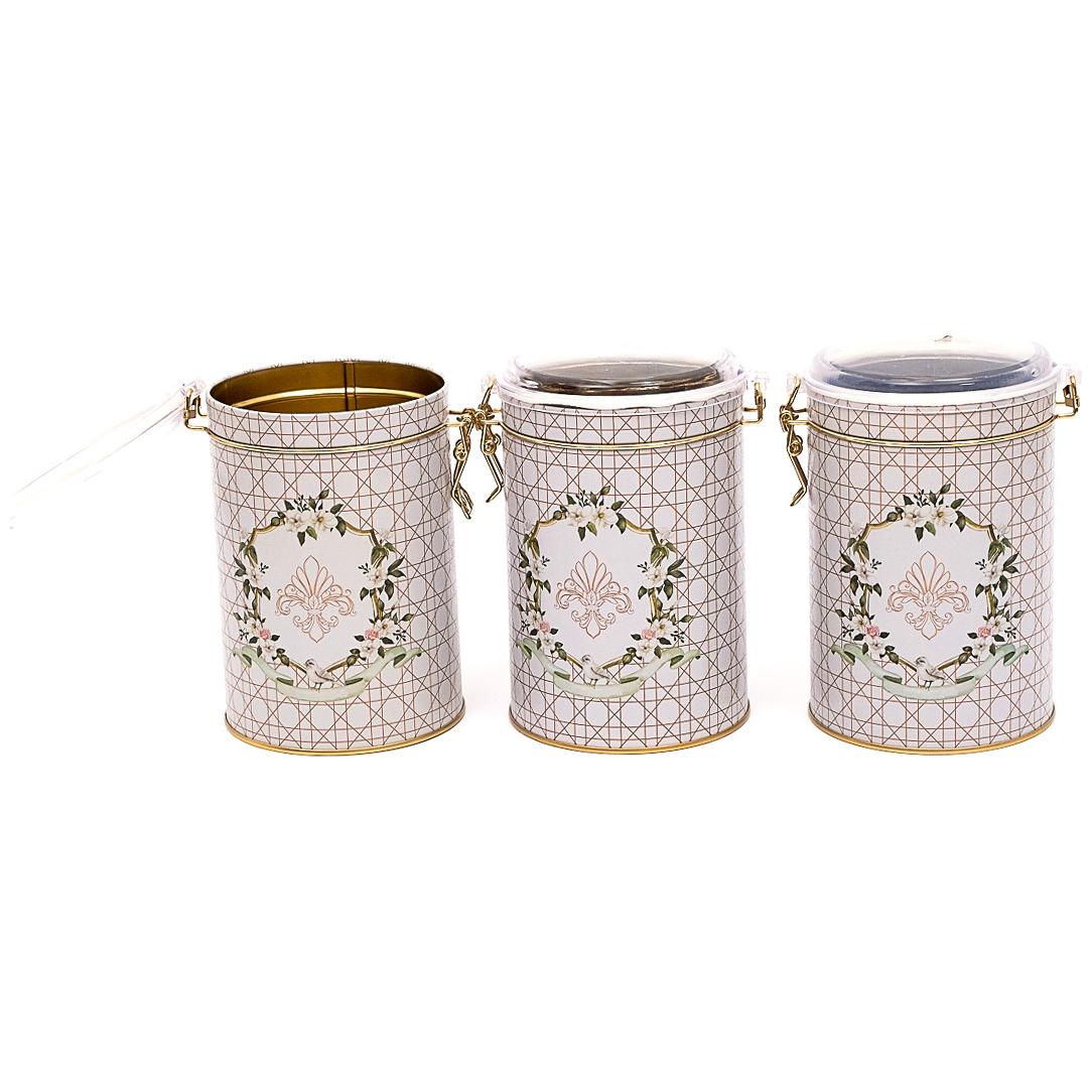 Round Metal Box Set ( Set of 3 ) Ø105x150 mm 1.1L Wire Clasp and Transparent Lid Rosy Rosy Design