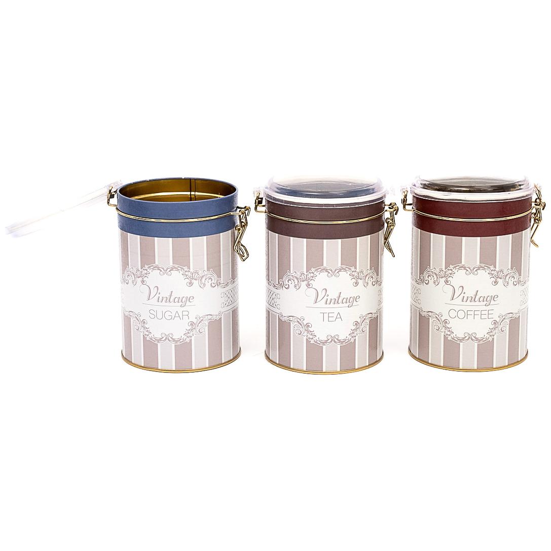  Round  Metal Box  Set ( Set of 3 )   Ø105x150 mm  1.1L Wire Clasp and Transparent Lid Elegance Elegance Design