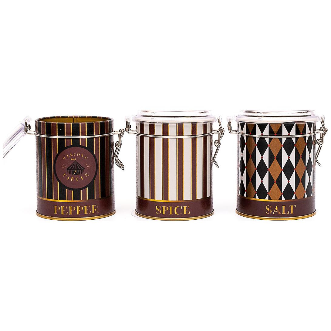 Round Metal Box Set ( Set of 3 ) Ø90x100 mm Wire Clasp and Transparent Lid Vintage Circus Elegance Circus Design