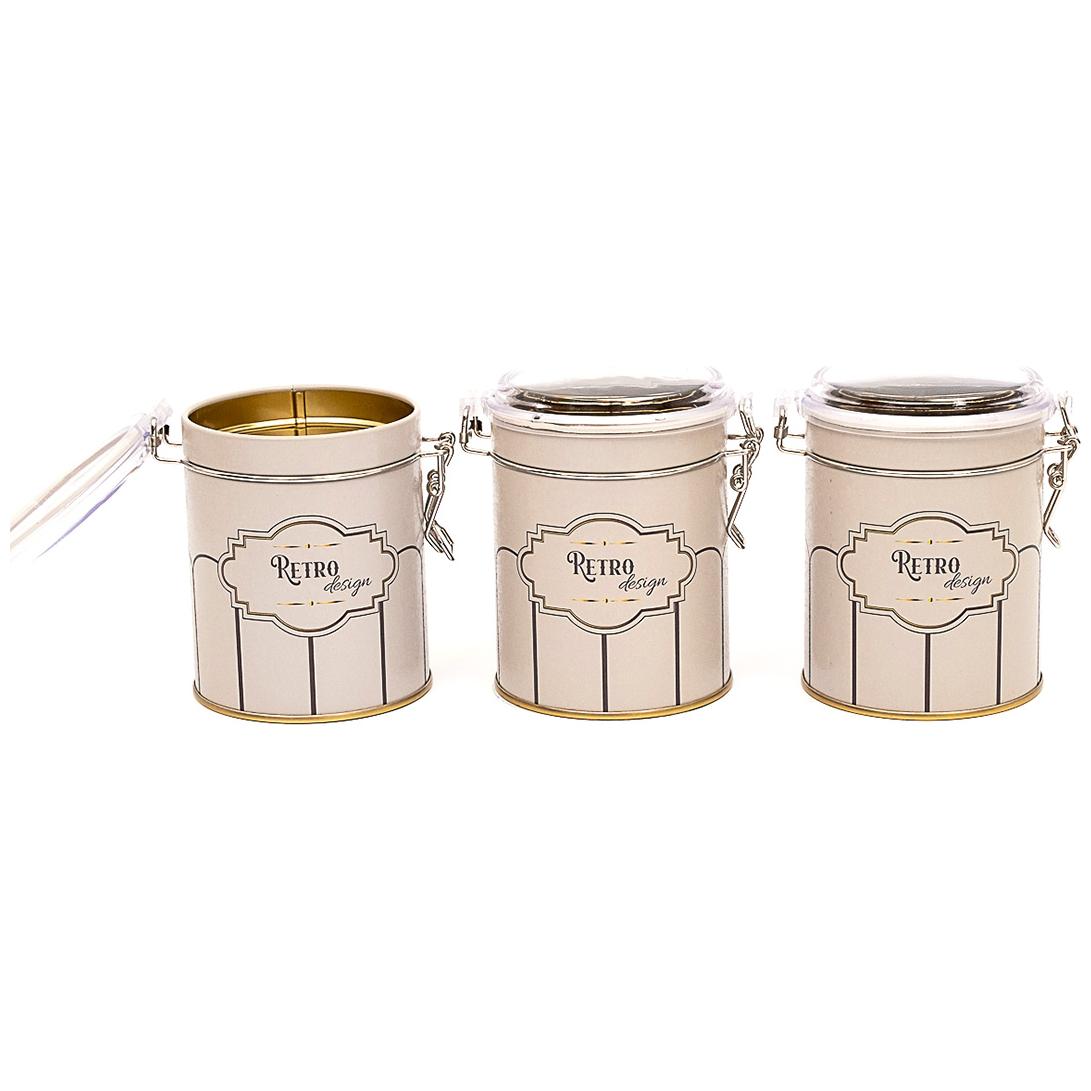Round Metal Box Set ( Set of 3 ) Ø90x100 mm Wire Clasp and Transparent Lid Retro Retro Design