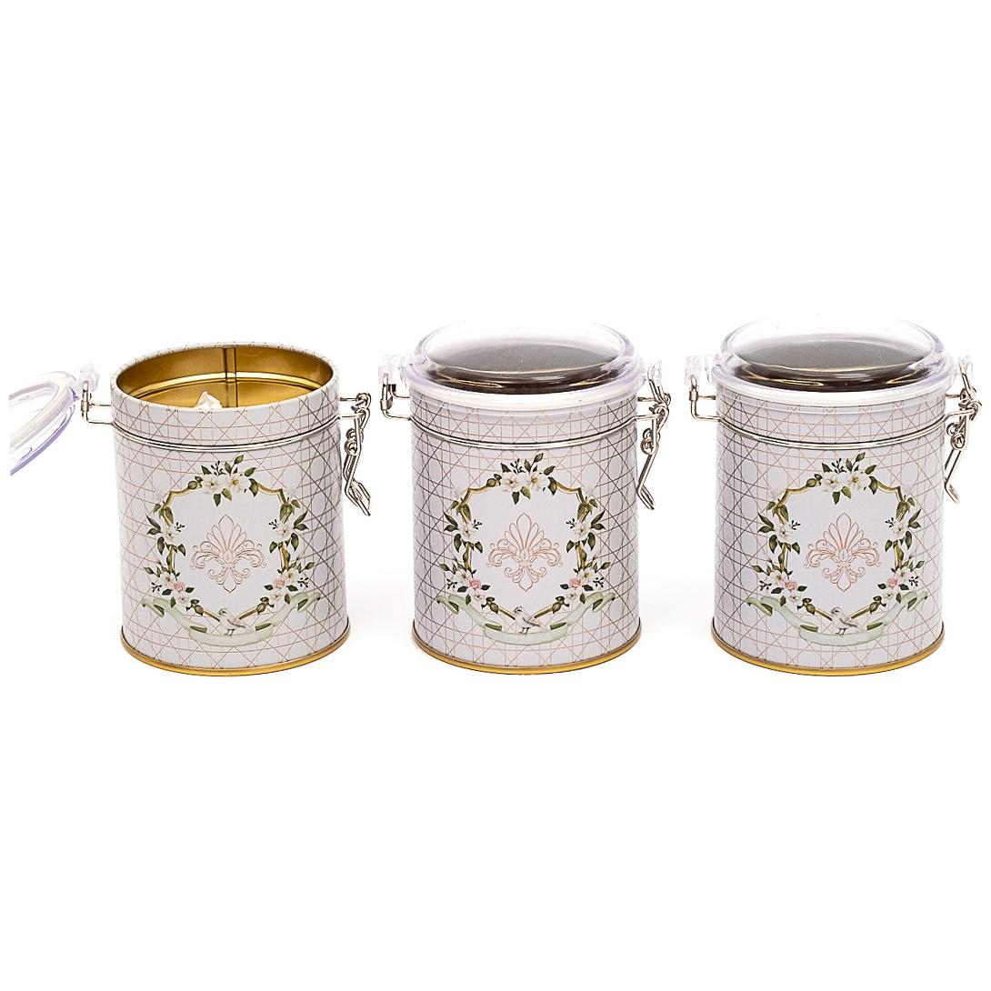 Round Metal Box Set ( Set of 3 ) Ø90x100 mm Wire Clasp and Transparent Lid Rosy Rosy Design