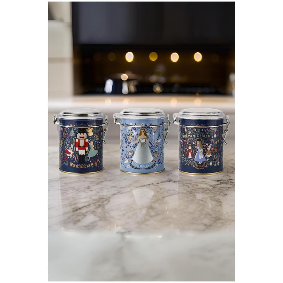  Round  Metal Box  Set ( Set of 3 )   Ø90x100 mm  Wire Clasp and Transparent Lid Vintage Café-Inspired Linen Texture Design
 Tales Design