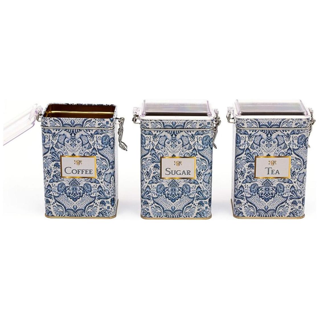 75x100x150 mm Rectangular Metal Box  set (Set of 3 ) Wire Clasp and Transparent Lid Azulejo-Inspired Blue &amp; White Decorative Pattern Azulejos Design