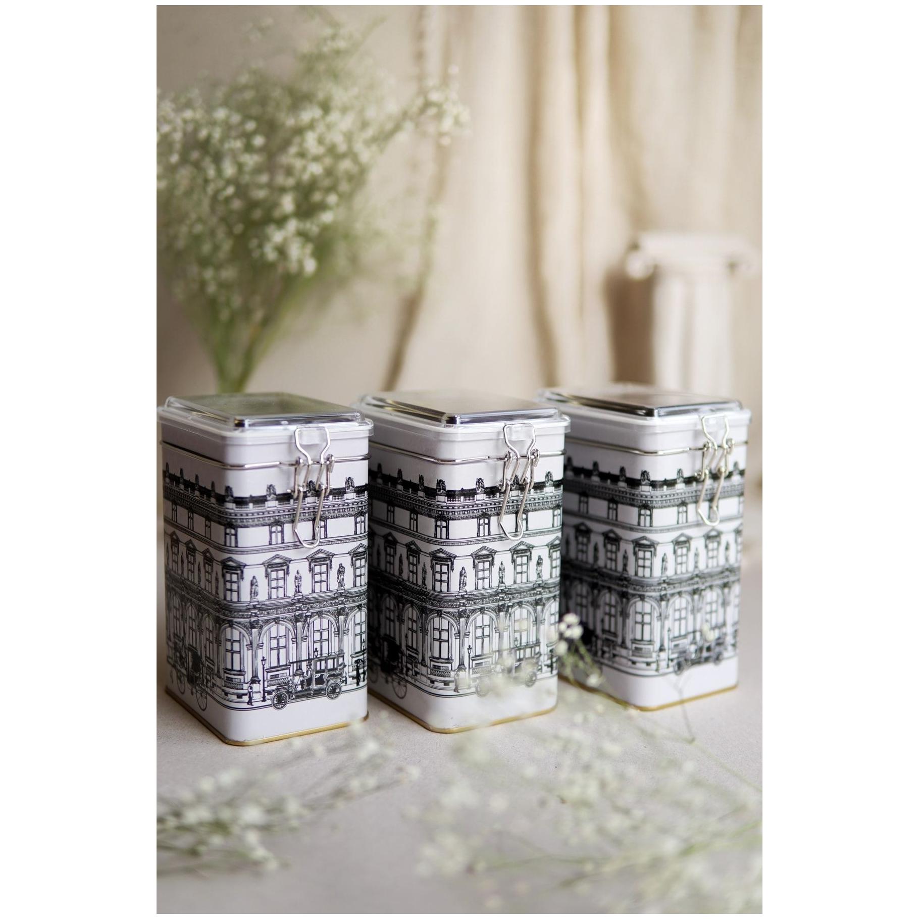 75x100x150 mm Rectangular Metal Box  set (Set of 3 ) Wire Clasp and Transparent Lid vintage cityscapes illustration City Design