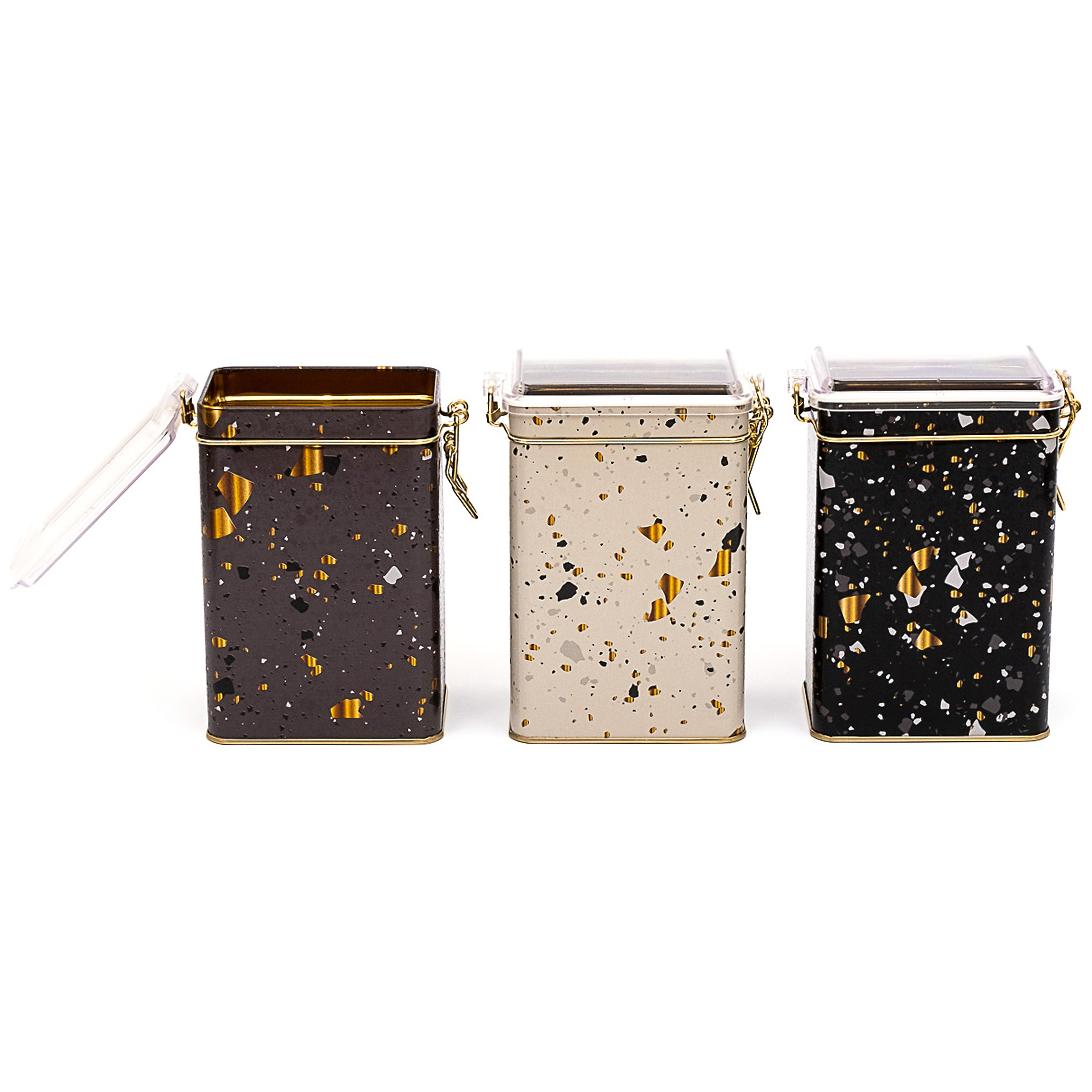 75x100x150 mm Rectangular Metal Box set (Set of 3 ) Wire Clasp and Transparent Lid Terrazo Terrazo Design