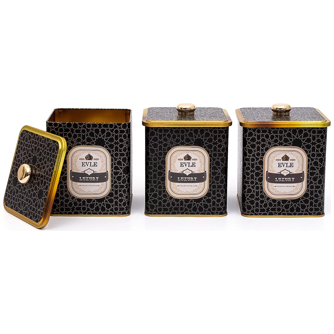Square Metal Box set 120x120 mm ( 3Pcs ) Knob Handle gold geometric pattern black background Trellis Design