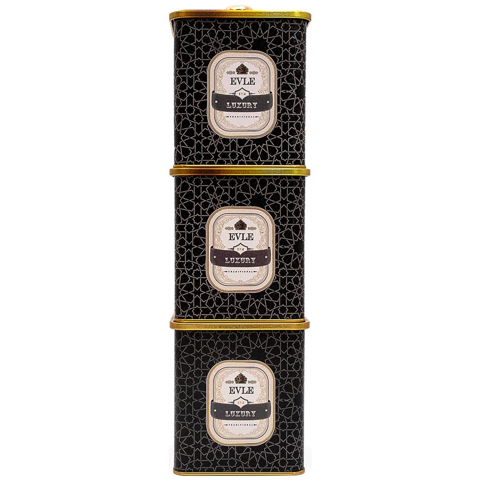 Square Metal Box set 120x120 mm ( 3Pcs ) Knob Handle gold geometric pattern black background Trellis Design