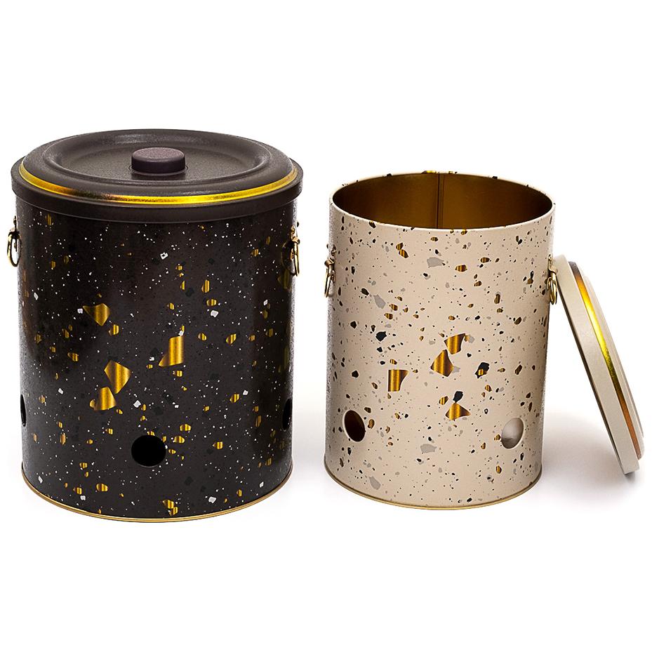 Metal Potato &amp; Onion Storage Bin Set Ø225x240 mm   ( 2 Pcs ) Terrazo Terrazo Design