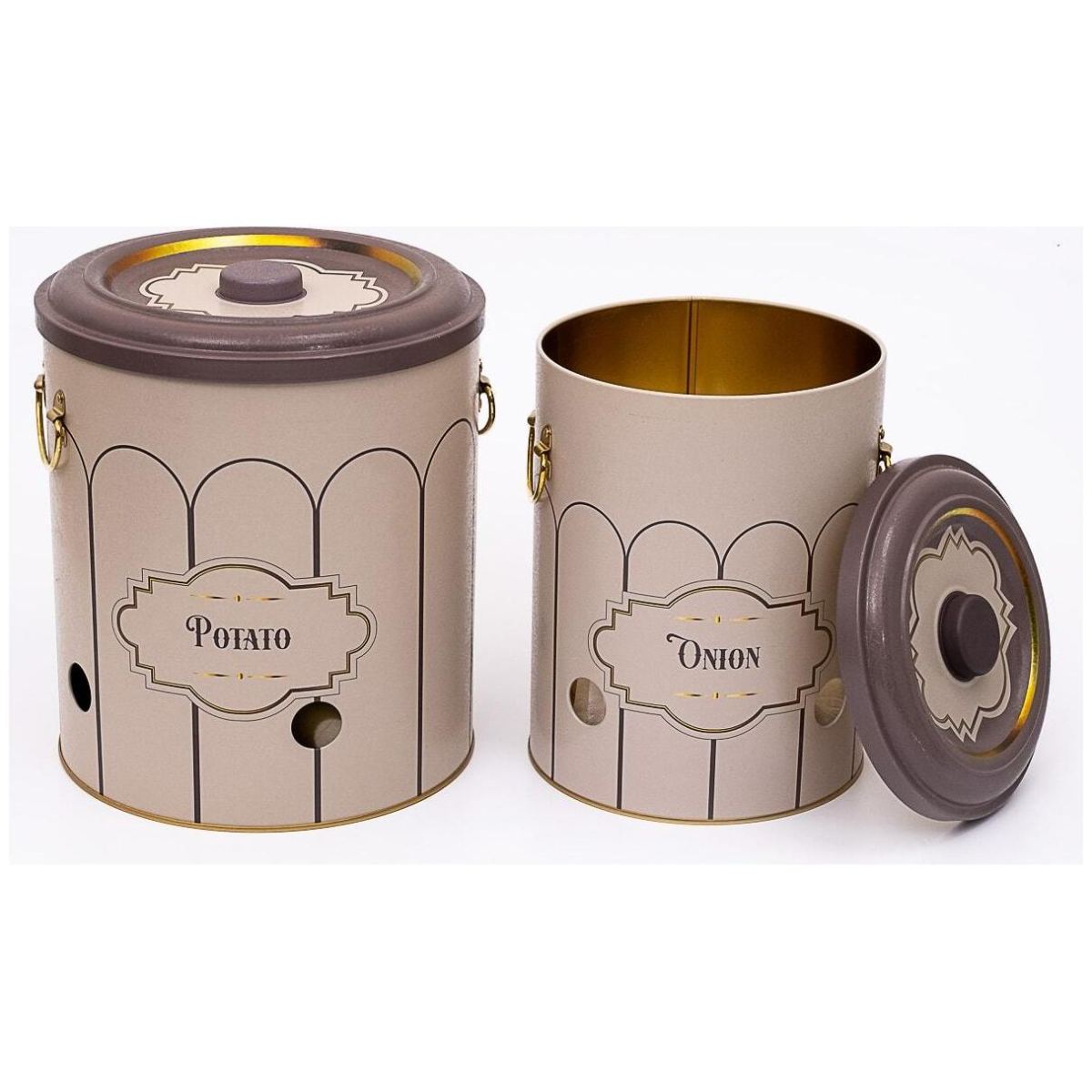 Metal Potato & Onion Storage Bin Set Ø225x240 mm ( 2 Pcs ) Retro Retro Design