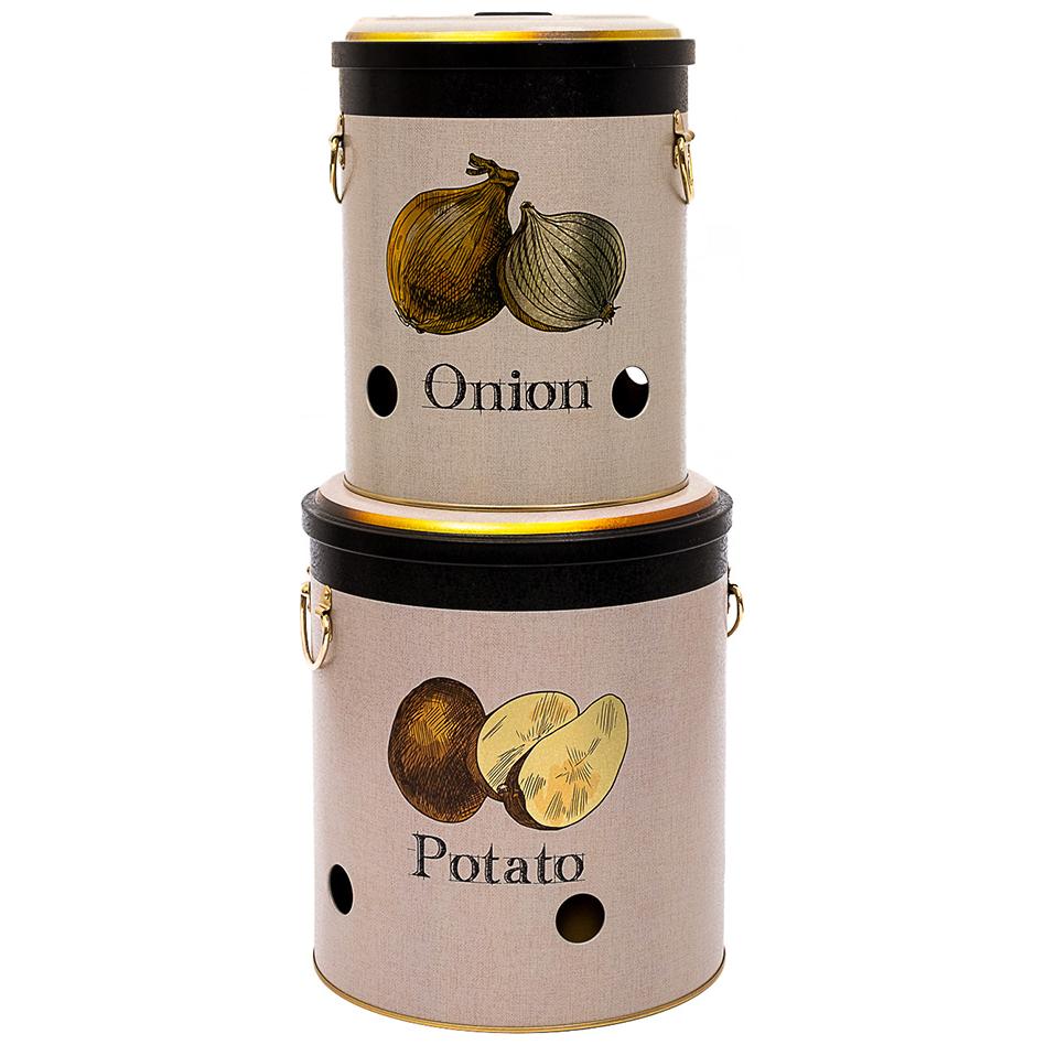 Metal Potato & Onion Storage Bin Set Ø225x240 mm ( 2 Pcs ) Vintage Café-Inspired Linen Texture Design
Azura Design