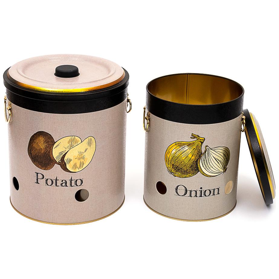 Metal Potato & Onion Storage Bin Set Ø225x240 mm ( 2 Pcs ) Vintage Café-Inspired Linen Texture Design
Azura Design