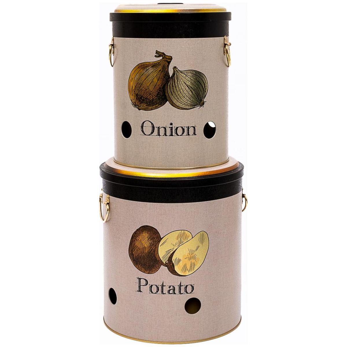 Metal Potato & Onion Storage Bin Set Ø225x240 mm ( 2 Pcs ) Vintage Café-Inspired Linen Texture Design
Azura Design