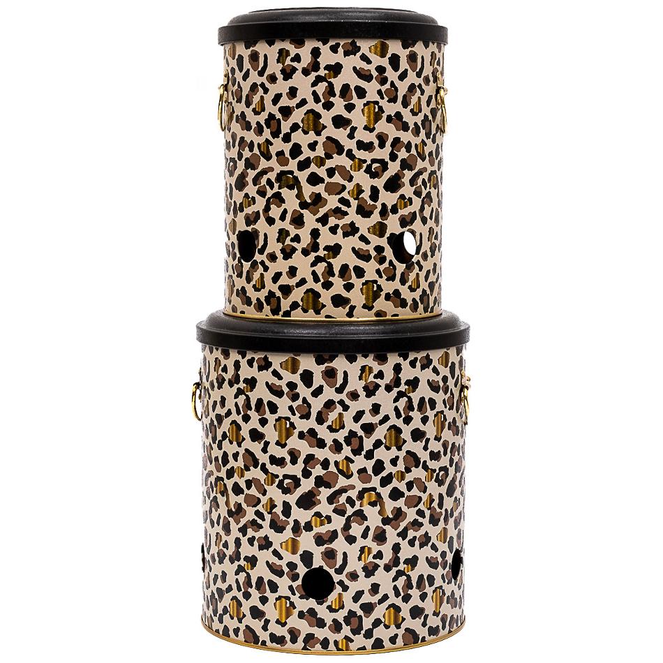 Metal Potato & Onion Storage Bin Set Ø225x240 mm ( 2 Pcs ) Gold Leopard Print Pattern Leo Design