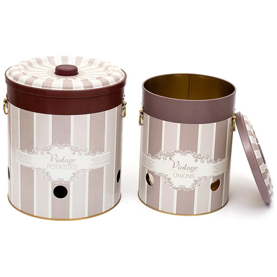 Metal Potato & Onion Storage Bin Set Ø225x240 mm ( 2 Pcs ) Elegance Elegance Design