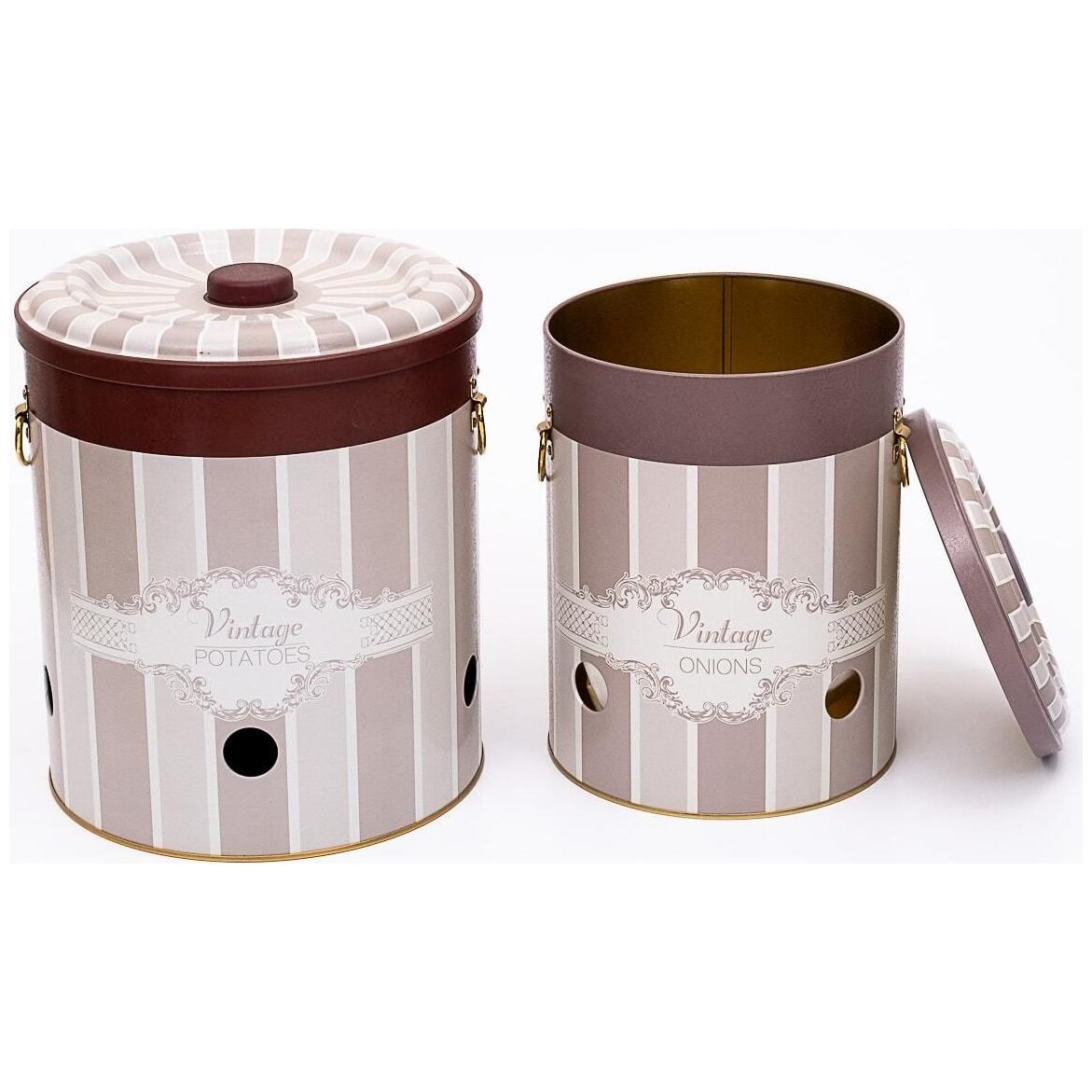 Metal Potato & Onion Storage Bin Set Ø225x240 mm ( 2 Pcs ) Elegance Elegance Design