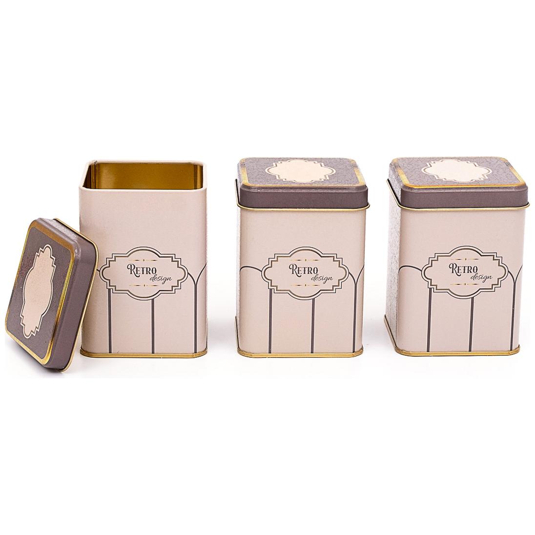 75 x 75 x 100 mm Square Metal Tin Box Set  (Set of 3) Retro Retro Design