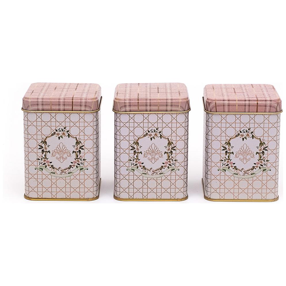 75 x 75 x 100 mm Square Metal Tin Box Set (Set of 3) Rosy Rosy Design