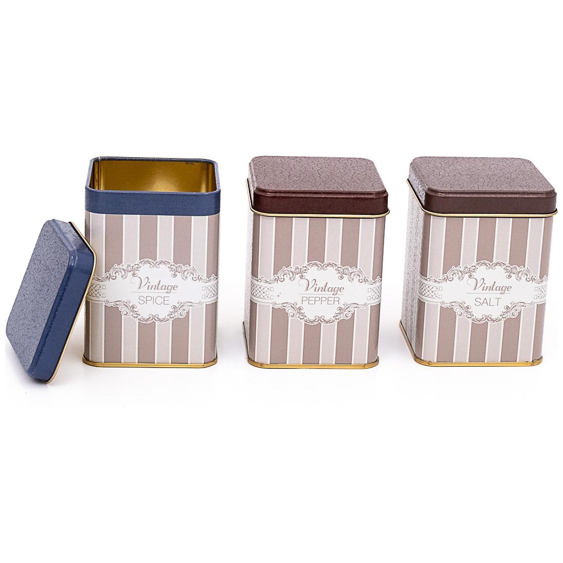 75 x 75 x 100 mm Square Metal Tin Box Set (Set of 3) Elegance Elegance Design