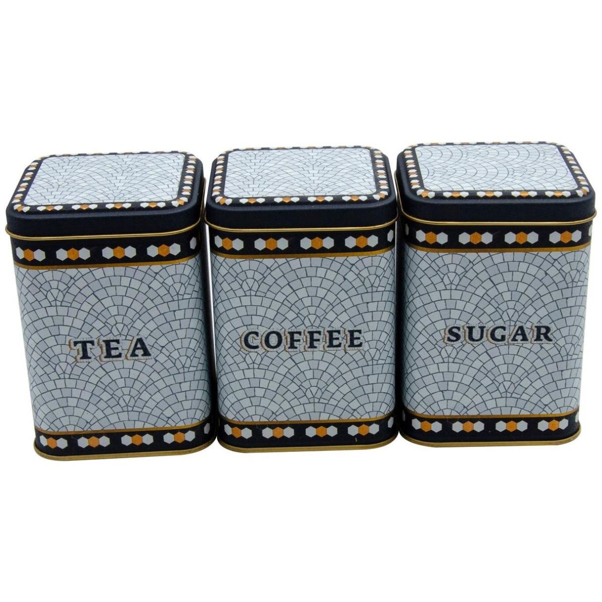 Square Metal Canister Set – 87x87x125 mm (Set of 3) Geometric Mosaic Pattern Mosaic Design