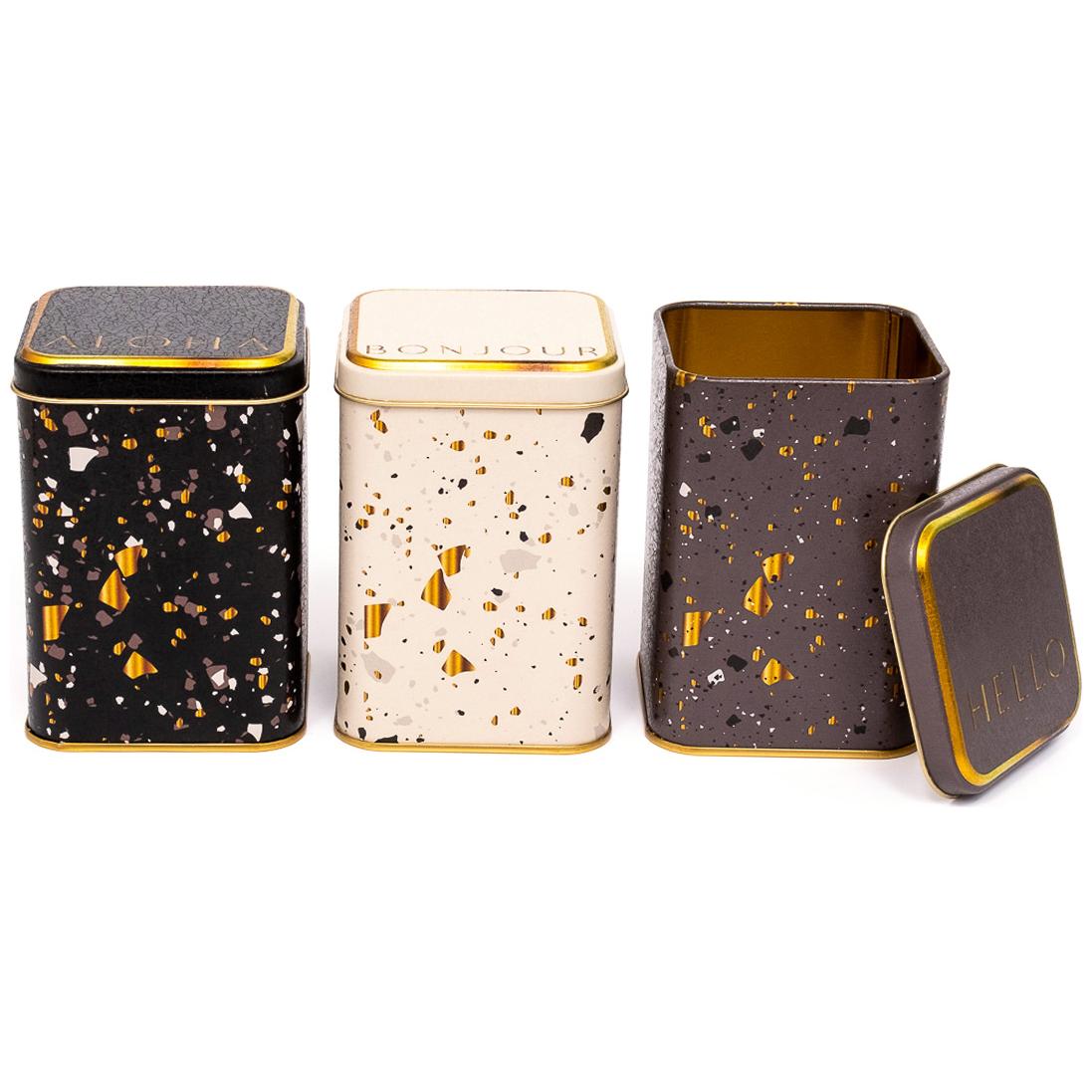 Square Metal Canister Set – 87x87x125 mm (Set of 3) Terrazo Terrazo Design