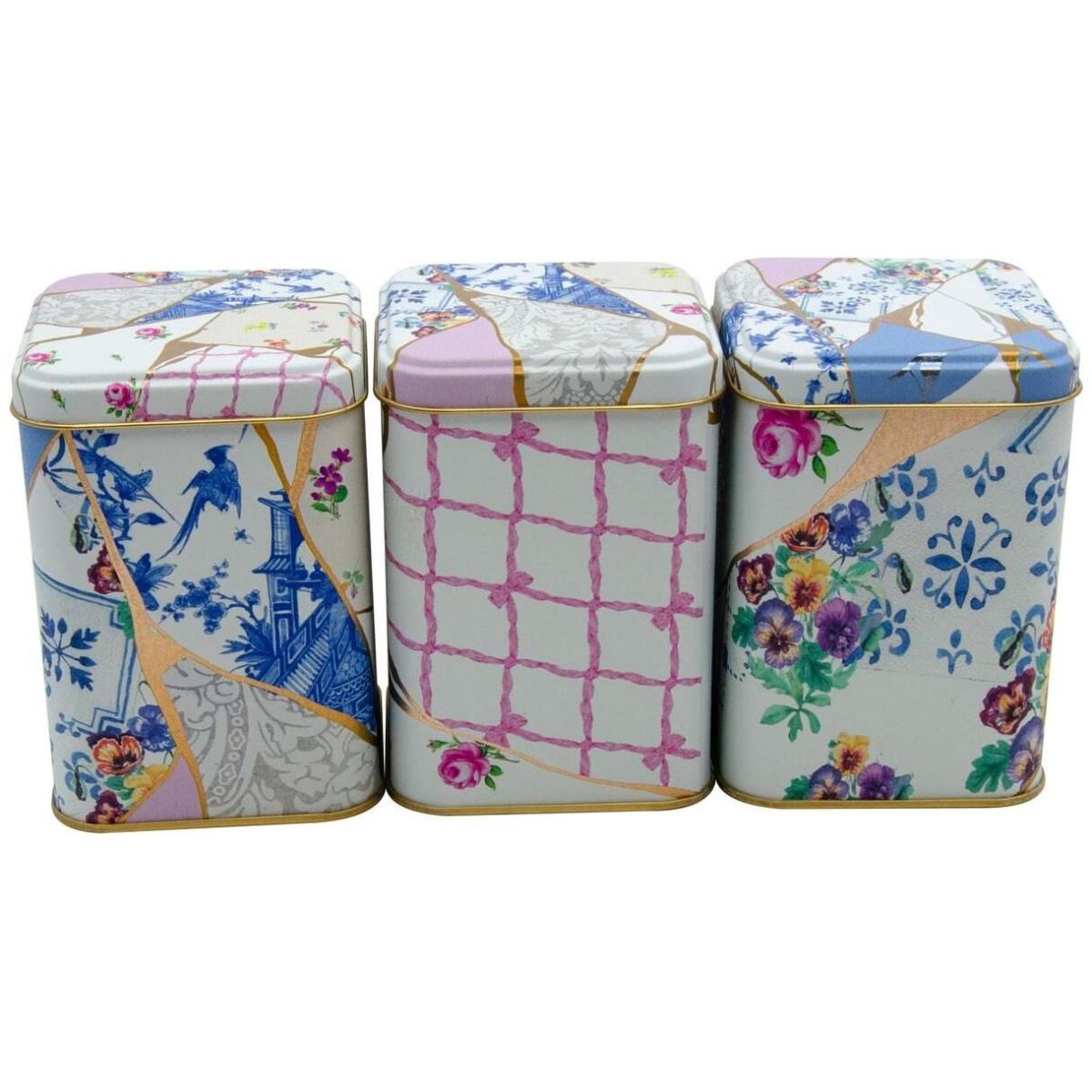 Square Metal Canister Set – 87x87x125 mm (Set of 3) Kintsugi Gold vein Flower  Kint Sugi Design