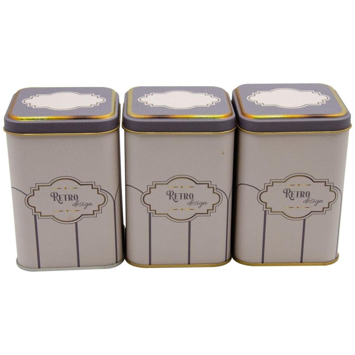 Square Metal Canister Set – 87x87x125 mm (Set of 3) Retro Retro Design