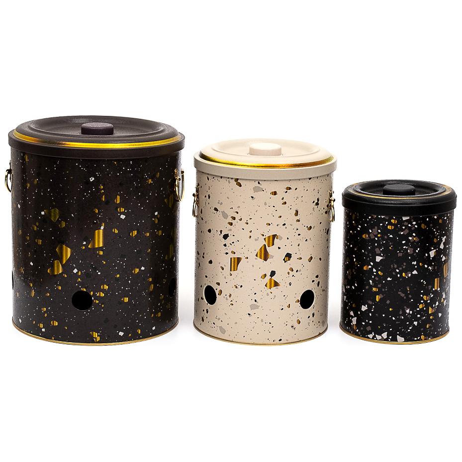 Triple Metal Bin Set for Potato Onion and Garlic (3 Pcs) Terrazo Terrazo Design