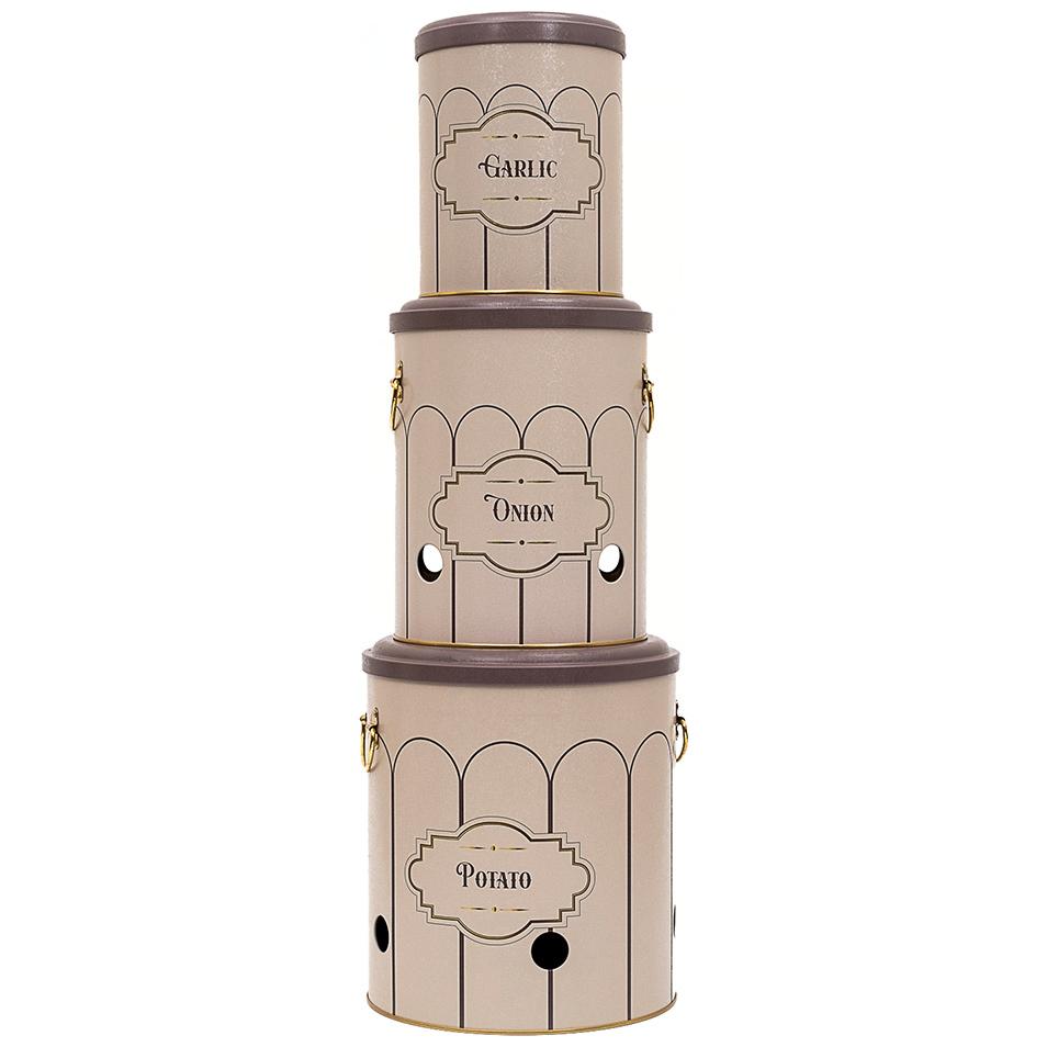 Triple Metal Bin Set for Potato Onion and Garlic (3 Pcs) Retro Retro Design