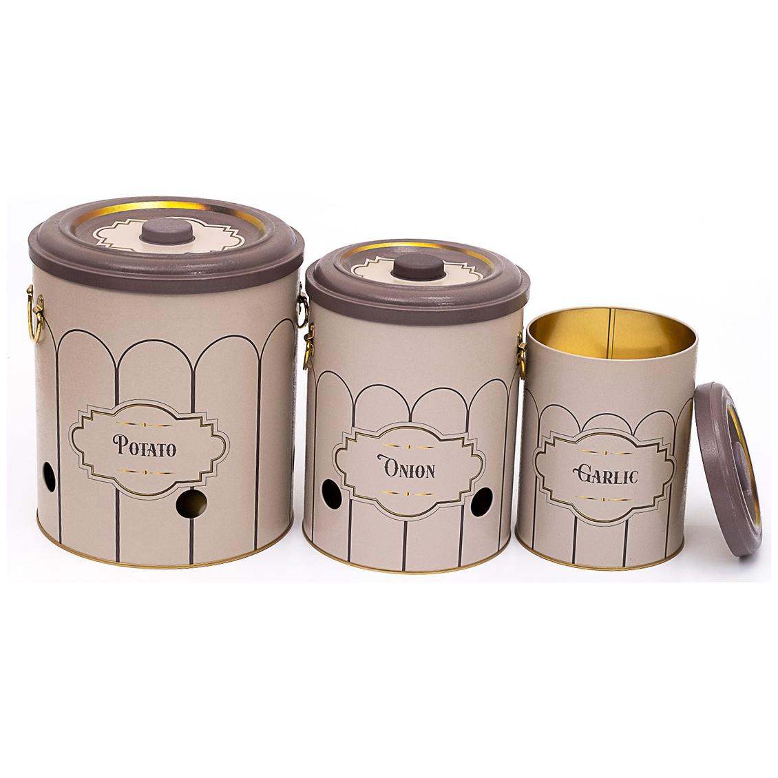 Triple Metal Bin Set for Potato Onion and Garlic (3 Pcs) Retro Retro Design