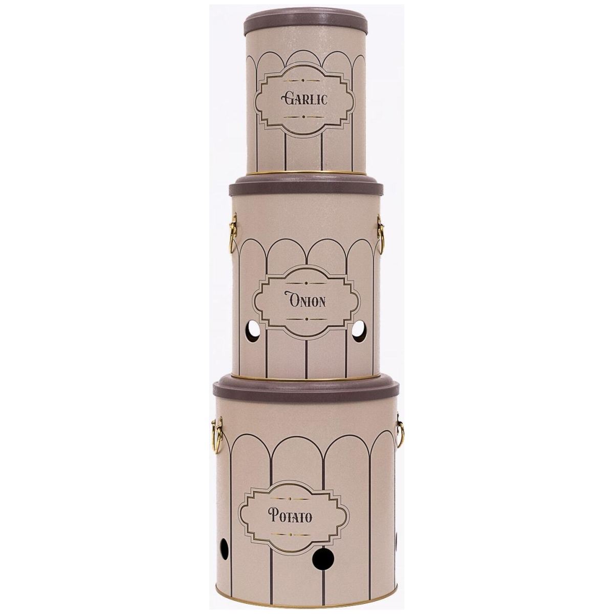 Triple Metal Bin Set for Potato Onion and Garlic (3 Pcs) Retro Retro Design