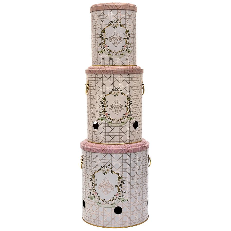 Triple Metal Bin Set for Potato Onion and Garlic (3 Pcs) Rosy Rosy Design