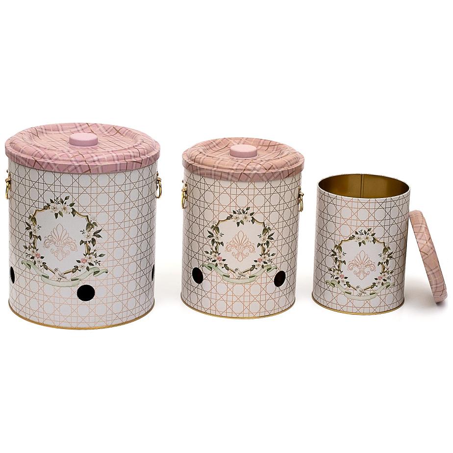 Triple Metal Bin Set for Potato Onion and Garlic (3 Pcs) Rosy Rosy Design