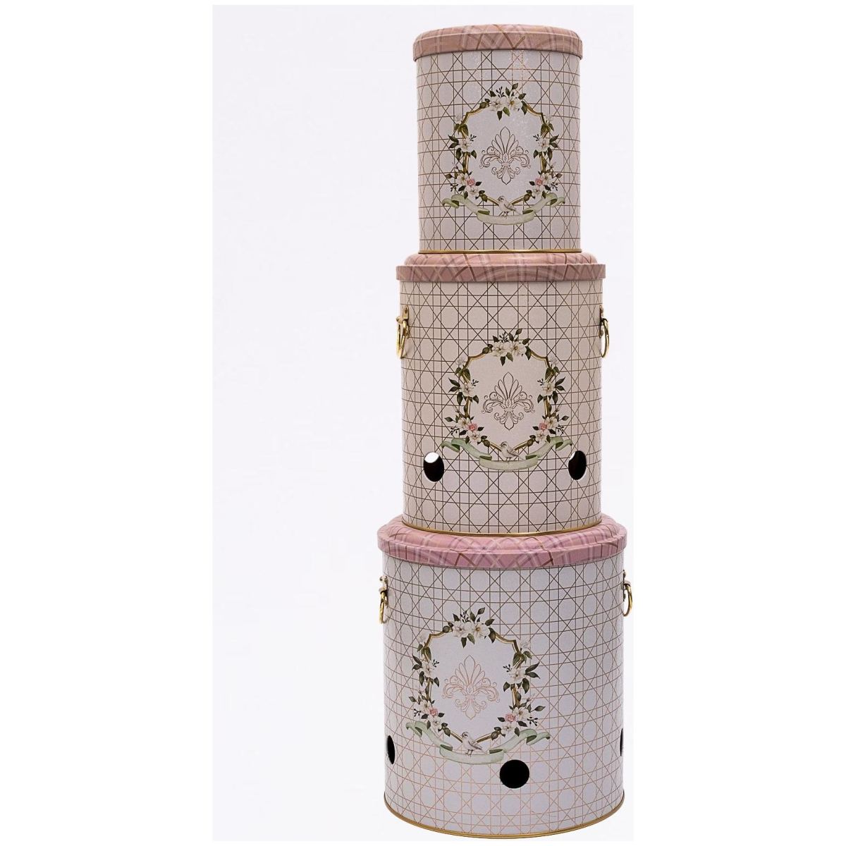 Triple Metal Bin Set for Potato Onion and Garlic (3 Pcs) Rosy Rosy Design