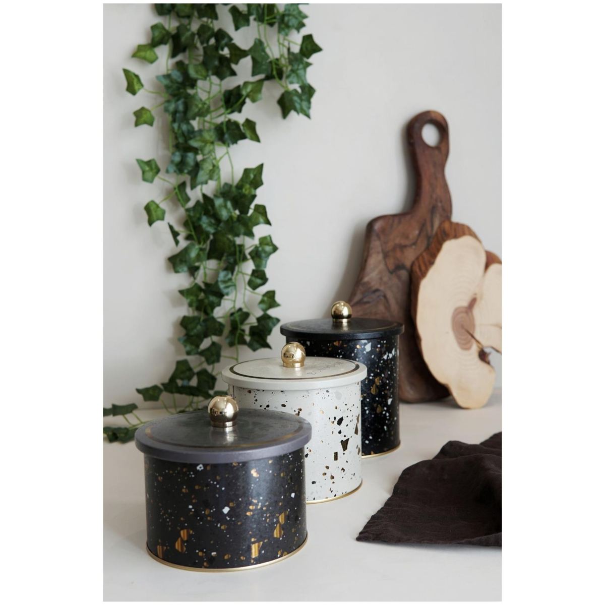 Round Metal Tin Canister Set Ø140 mm  ( 3Pcs)  Terrazo Terrazo Design