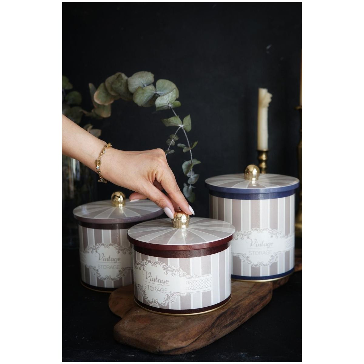 Round Metal Tin Canister Set Ø140 mm  ( 3Pcs)  Elegance Elegance Design
