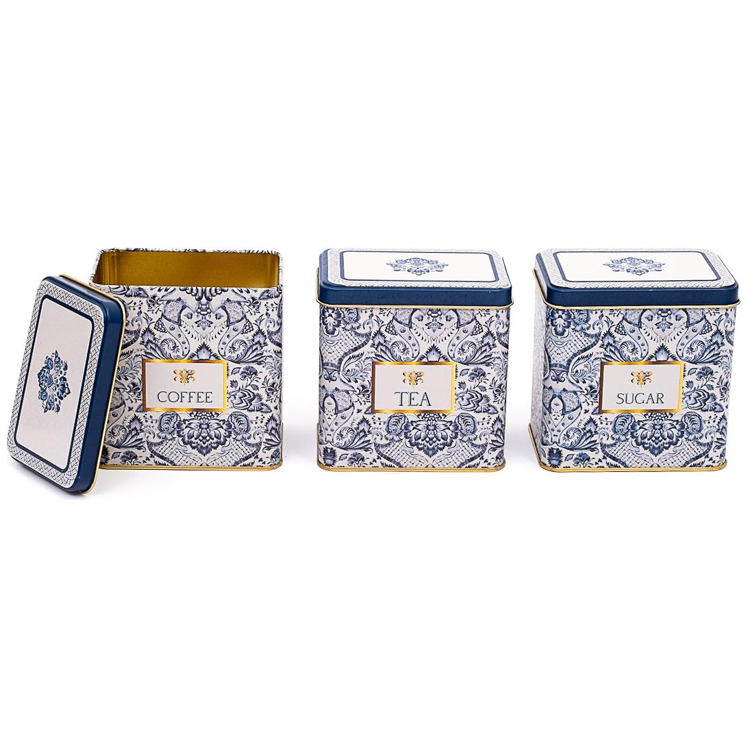 Rectangular Metal Storage Set – 80x 120 mm ( Set of 3 ) Azulejo-Inspired Blue &amp; White Decorative Pattern Azulejos Design