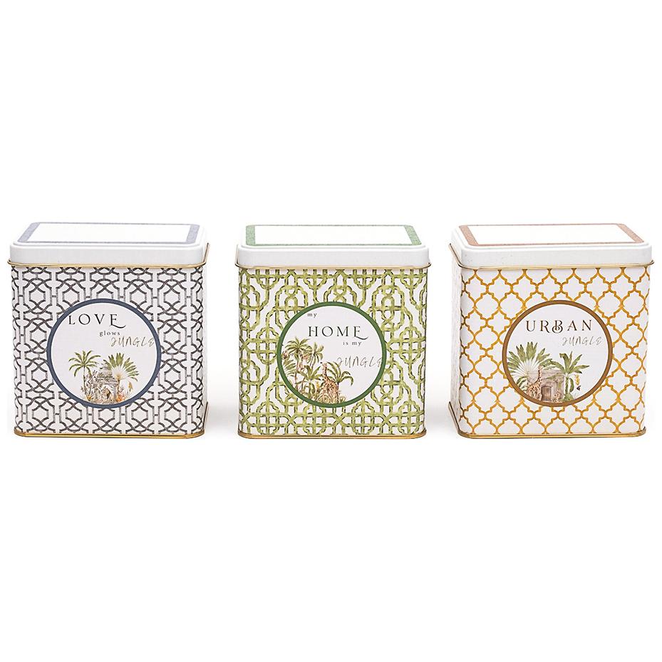 Rectangular Metal Storage Set – 80x 120 mm ( Set of 3 ) Tropical Jungle – A Lush Paradise of Nature & Wildlife Forrest Design